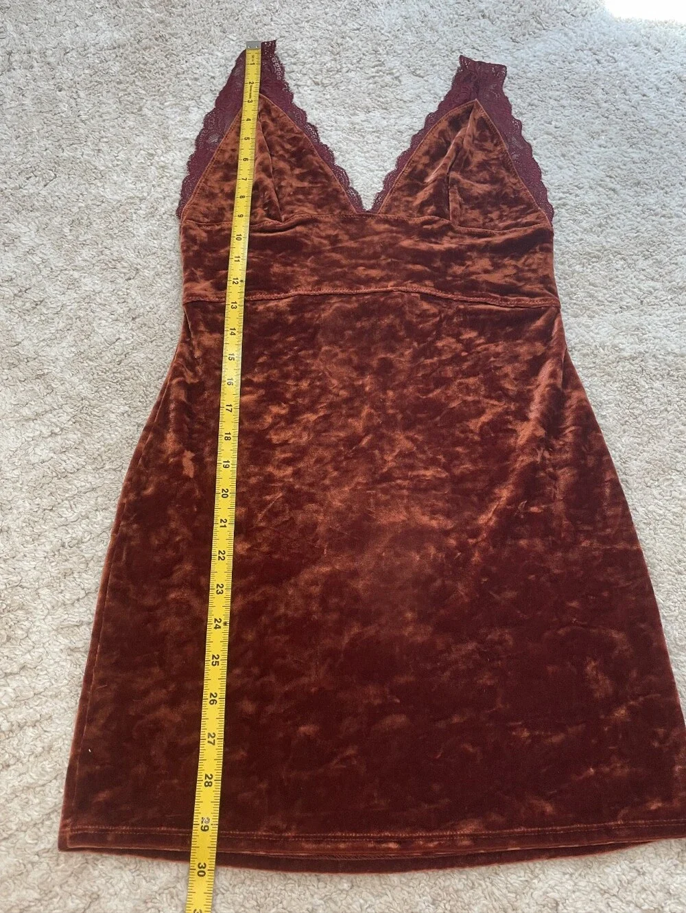 Free People Crushed Velvet V-Neck Bodycon Dress - Burgundy Size S